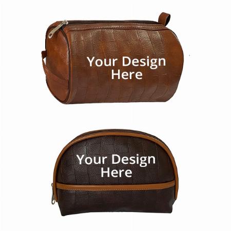 Brown Customized Toiletry Travel Bags Shaving Kit Pouch (Set of 2)