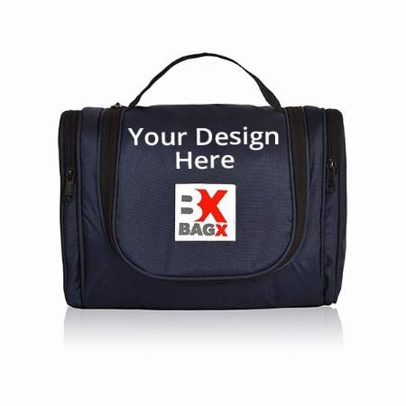 Blue Customized Hanging Toiletry Kit Bag for Women and Men