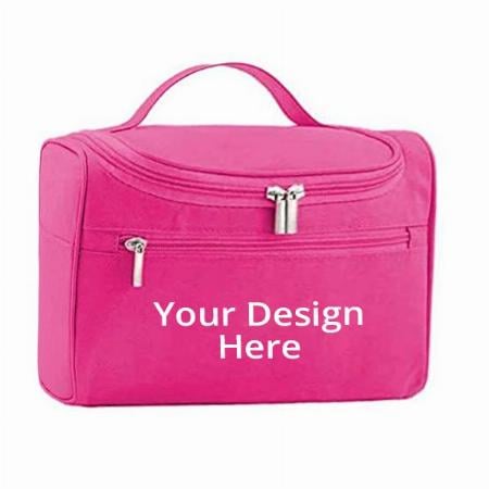 Pink Customized Travel Cosmetic Organizer Bag, Waterproof Wash Bag