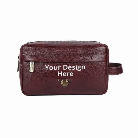 Brown Customized Genuine Leather Toiletry Bag
