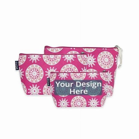 Pink Customized Eco Friendly Cotton Canvas Pouch Bag (Set of 3)