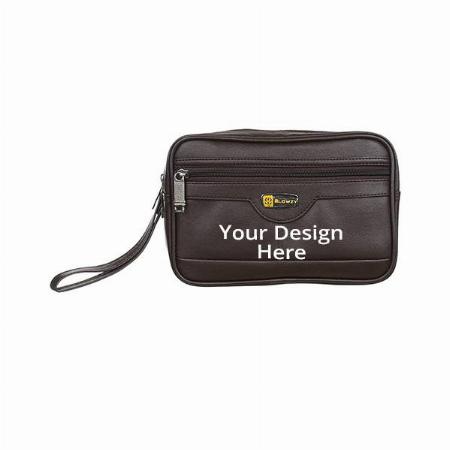 Brown Customized Toiletry Travel Bag, 2 Main Compartment with Front Pocket
