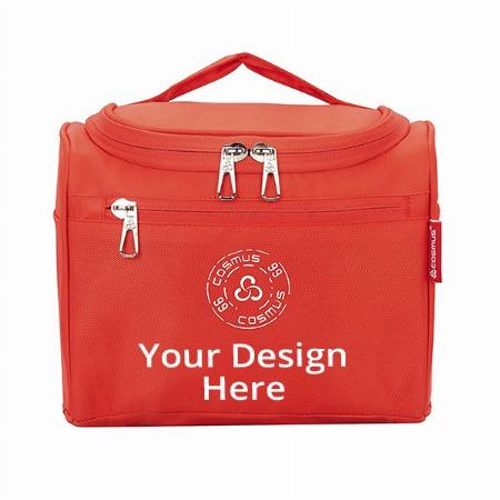 Red Customized Cosmetic Bag with Hook, Travel Toiletry Kit