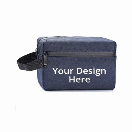 Navy Blue Customized Toiletry Bag For Men Women Portable Travel Organizer Shaving Accessories Kit Waterproof Pouch