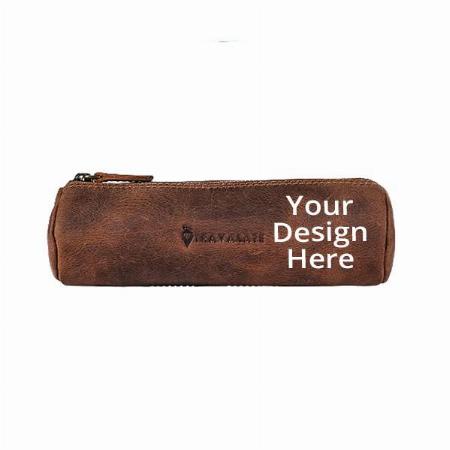 Brown Customized Genuine Leather Utility Pouch/Toiletry Kit For Men And Women