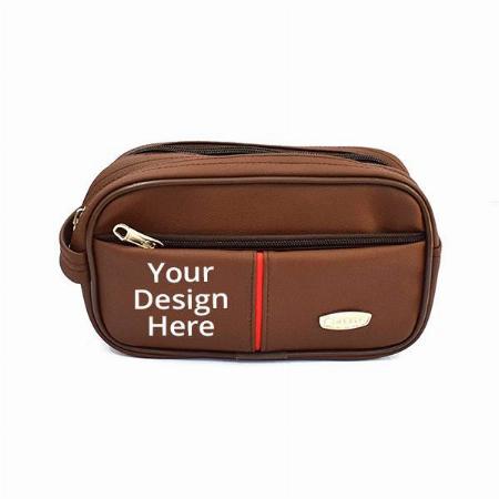 Brown Customized Travel Toiletry Bag Shaving Kit Pouch Bag For Men And Women (8.5" x 5")