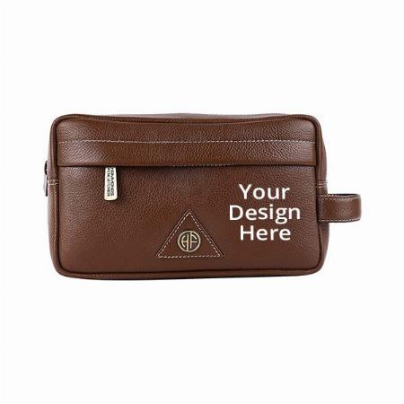Brown Customized Genuine Leather Shaving Bag For Men Toiletry Bag, Travel Toiletry Bag, Hygiene