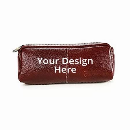 Brown Customized Genuine Leather Utility Pouch/Pencil Case/Toiletry Kit For Men And Women