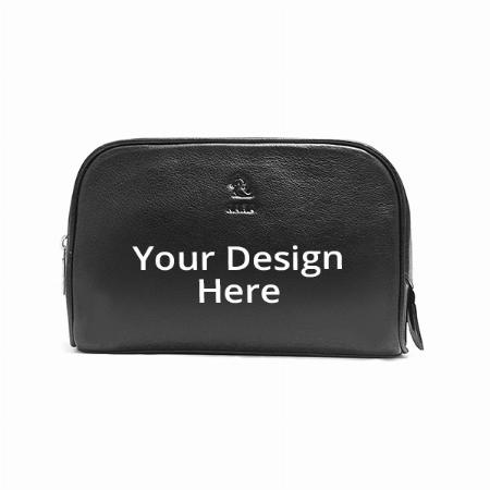 Black Customized Multipurpose Portable Toiletry Kits Genuine Leather Unisex Pouch For Travelling Shaving Kit Or Makeup Cosmetic Kit Organizer