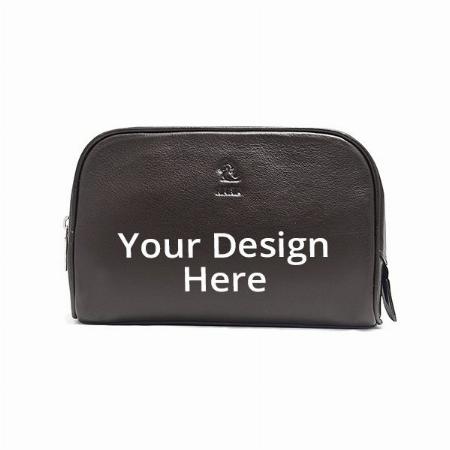 Brown Customized Multipurpose Portable Toiletry Kits Genuine Leather Unisex Pouch For Travelling