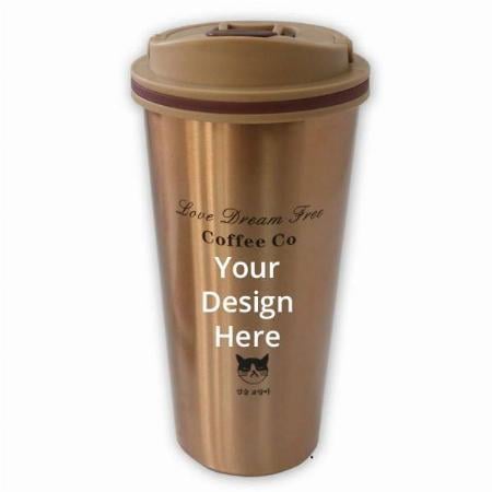 Gold Customized Steel Tumbler Vacuum Insulated Mug with Spill Proof Lid for Hot & Cold Drinks 500ML