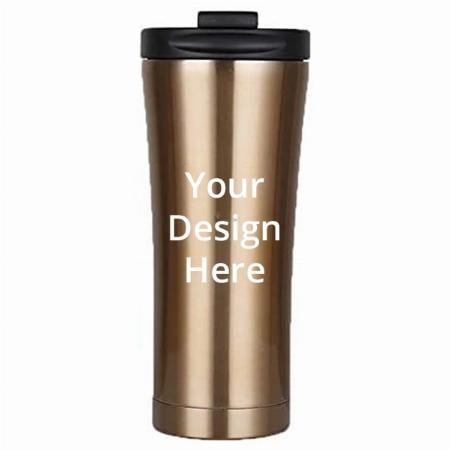 Gold Customized Insulated Tumbler, 500ml Stainless Steel with Lid, Double Wall Travel Water Bottle Cup