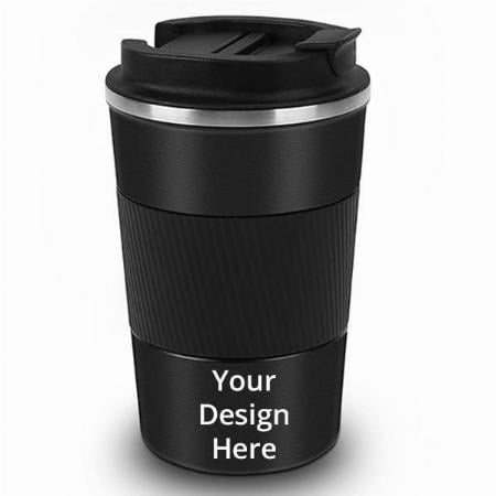 Black Customized Travel Mug for Car with Leakproof Lid, Coffee Cup Insulated Double Walled Vacuum Stainless Steel Travel Tumbler 350ML