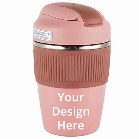 Pink Customized Coffee Mug Flask Insulated Leak Proof with lid Travel Tumbler Hot & Cold for 6 Hours Office 300 ML
