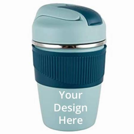 Sky Blue Customized Travel Coffee Mug with Lid and Straw 350 ml Coffee Tumbler Mug, Stainless Steel, Double Wall Vacuum Insulated Tumbler