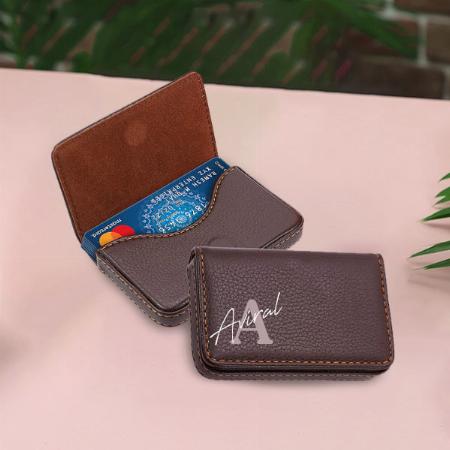 Brown Customized PU Leather Visiting Card Holder Wallet with Magnetic Shut for Men & Women