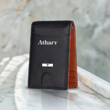 Black Customized Money  Clip Leather Wallet for Men
