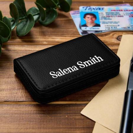 Black Customized Storite PU Leather Visiting Card Holder Wallet for Men & Women (Size-10 x 6 x1.4 cm)