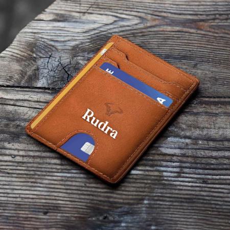 Tan Customized Genuine Leather Slim Wallet Visiting Card Holder for Men