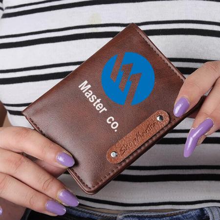 Brown Customized Premium Vegan Faux Leatherette Card Holder Pocket Organizer For Men & Women
