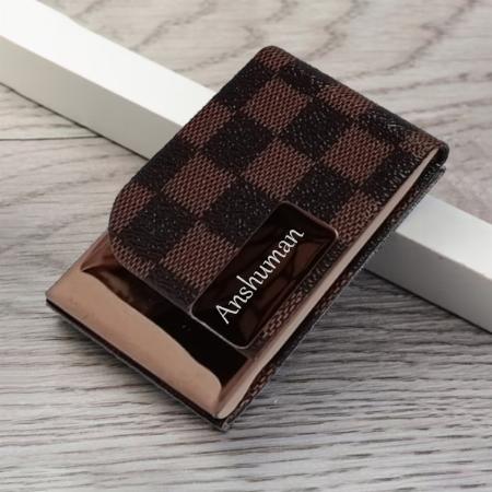 Brown Customized Stylish Pocket Size Stainless Steel & Leather Visiting Card Holder