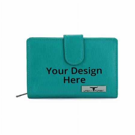 Light Blue Customized Urban Forest Women's Leather Wallet