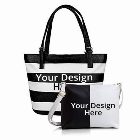 Black & White Customized Women's Handbag with Sling Bag (Set of 2)
