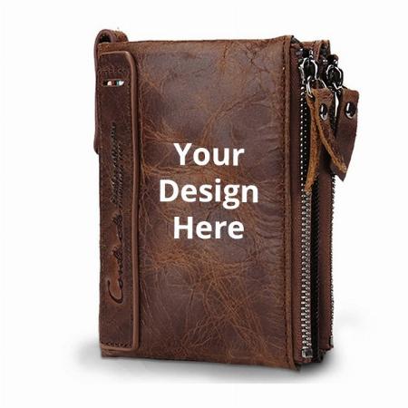 Brown Customized Genuine Leather RFID Blocking Wallet