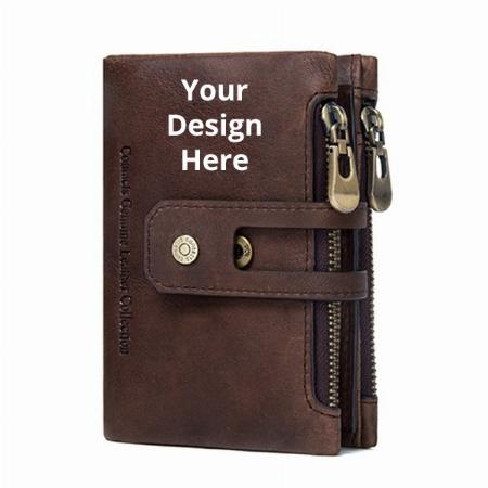 Brown Customized Men's Genuine Leather RFID Blocking Wallet