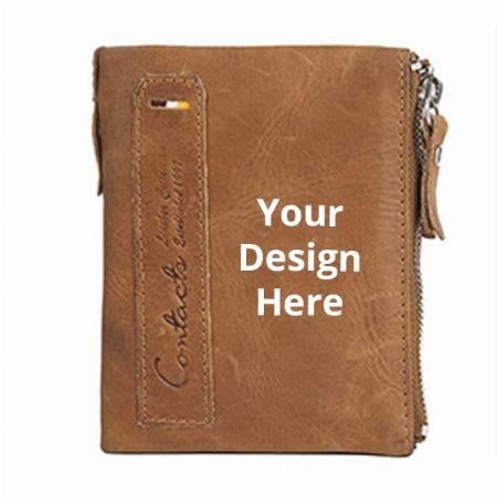 Beige Customized Contacts Men's Genuine Leather RFID Blocking Wallet