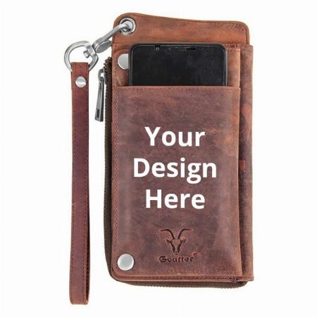 Dark Brown Customized Leather Phone &amp; Passport Holder Wallet/Card Holder