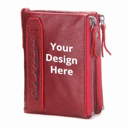 Red Customized Men's Genuine Leather RFID Blocking Wallet
