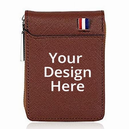 Brown Customized 9 Slot Vertical Leather Credit/Debit Zipper Card Holder Money Unisex Wallet