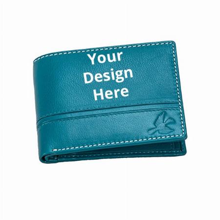 Aqua Blue Customized Hornbull Leather Wallet RFID Blocking Genuine Leather