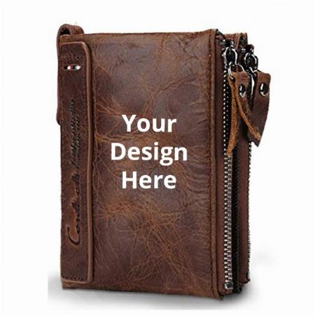 Brown Customized Men's RFID Blocking Wallet, Genuine Leather