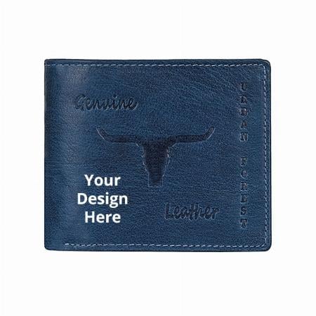 Navy Blue Customized Urban Forest Leather Wallet &amp; Premium Keychain Combo Gift Set