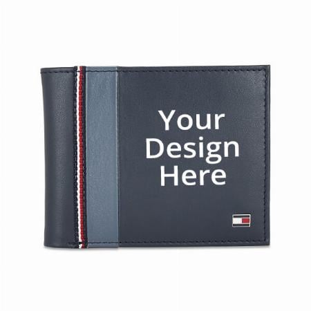 Navy Blue Customized Tommy Hilfiger Leather Men's Wallet
