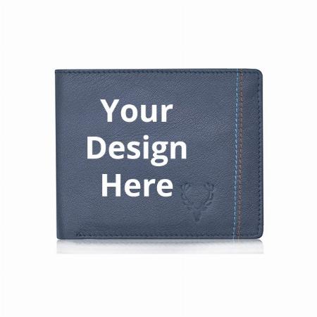 Denim Blue Customized Allen Solly Bi Fold Slim &amp; Light Weight Leather Men's Stylish Casual Wallet Purse with Card Holder Compartment