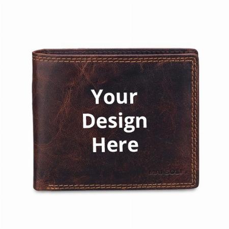 Brown Customized RFID Protected Men's Bifold Wallet with Sideways Flap &amp; Premium Gift Box