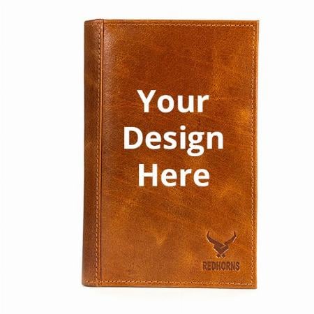 Brown Customized Genuine Leather Regular Wallet Card Holder with Multi Pockets