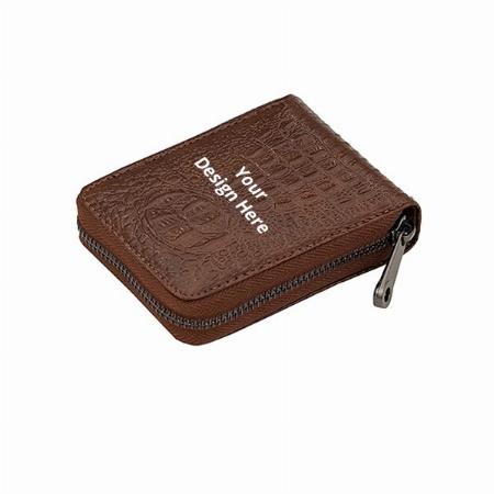 Brown Customized 10 Slot PU Leather Textured Vertical Credit Debit Card Holder