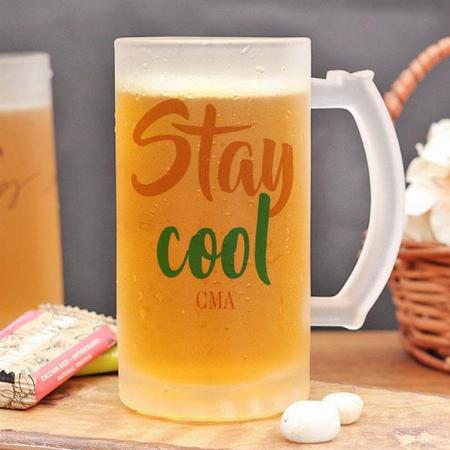 Stay Cool Monogram Script Customized Photo Printed Beer Mug