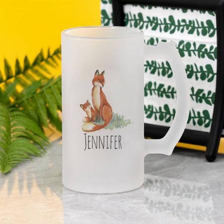 Momma Fox and Baby Watercolor Design Customized Photo Printed Beer Mug