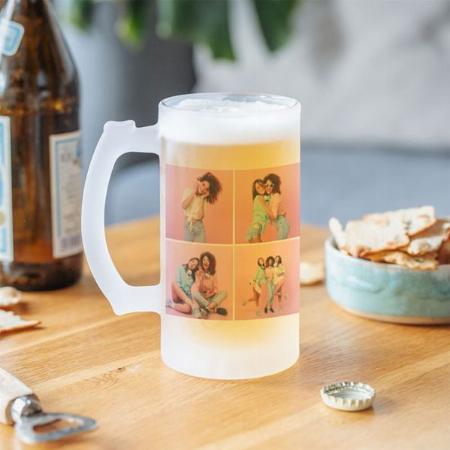 Modern Girly Multi Photo Script Trendy Bestfriends Customized Photo Printed Beer Mug