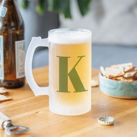 Initial Letter Monogram Sage Green Customized Photo Printed Beer Mug