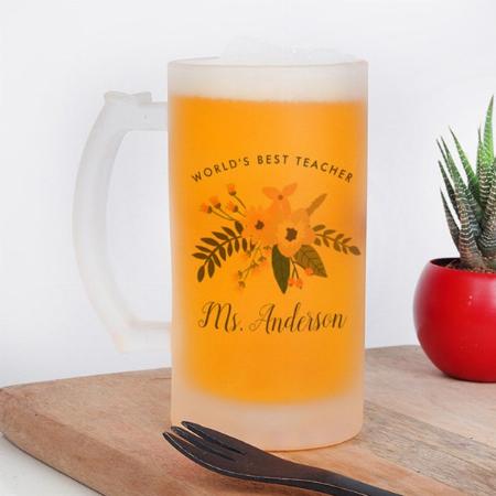World's Best Teacher Floral Design Customized Photo Printed Beer Mug