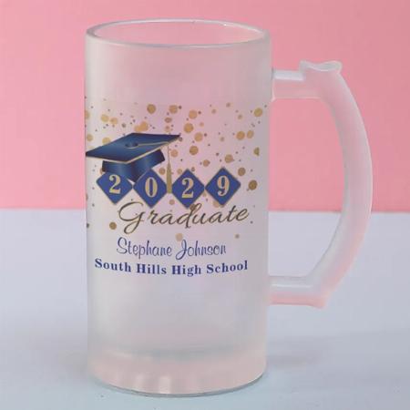 Graduation Blue & Gold Design Customized Photo Printed Beer Mug