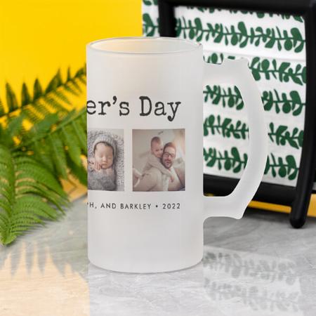 First Father's Day Photo Collage Design Customized Photo Printed Beer Mug