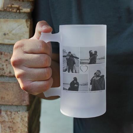 4 Photo Collage Wedding Anniversary Heart Design Customized Photo Printed Beer Mug