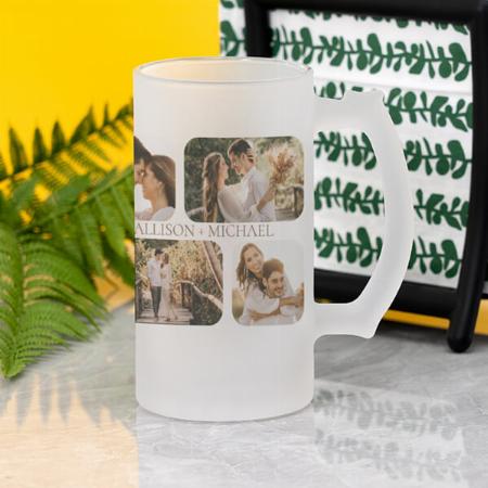 Simple Minimalist Rounded-Edge Photo Couples Collage Customized Photo Printed Beer Mug